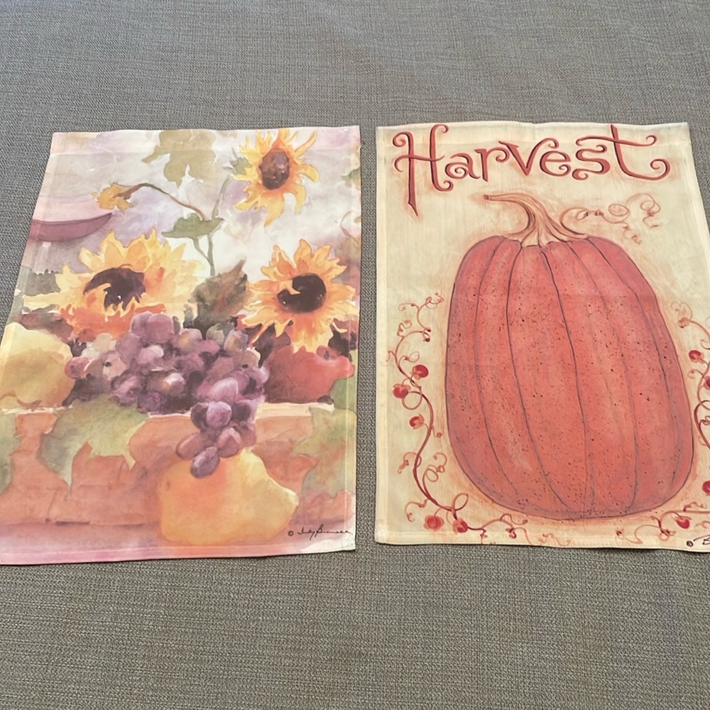 Set of 2 Fall Garden Flags HARVEST Pumpkin & Sunflowers